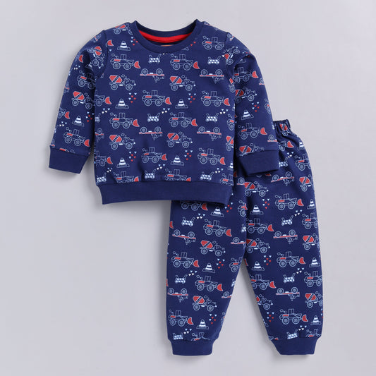 Midnight Blue Cement Print Sweatshirt Set