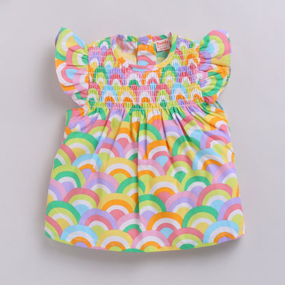 Rainbow print Smocked Tops with Shorts set