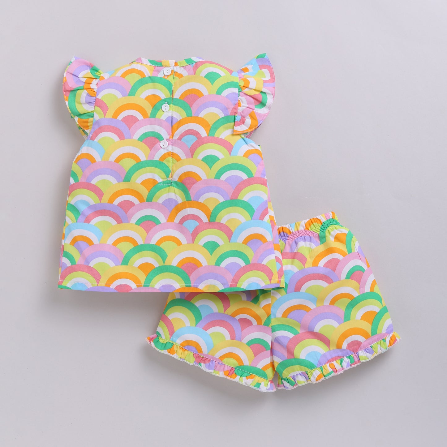 Rainbow print Smocked Tops with Shorts set