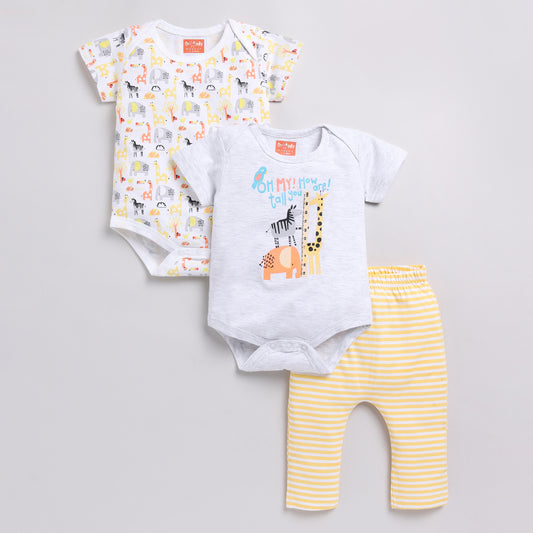 Pack of Three Animal Theme Onesies with Diaper Legging