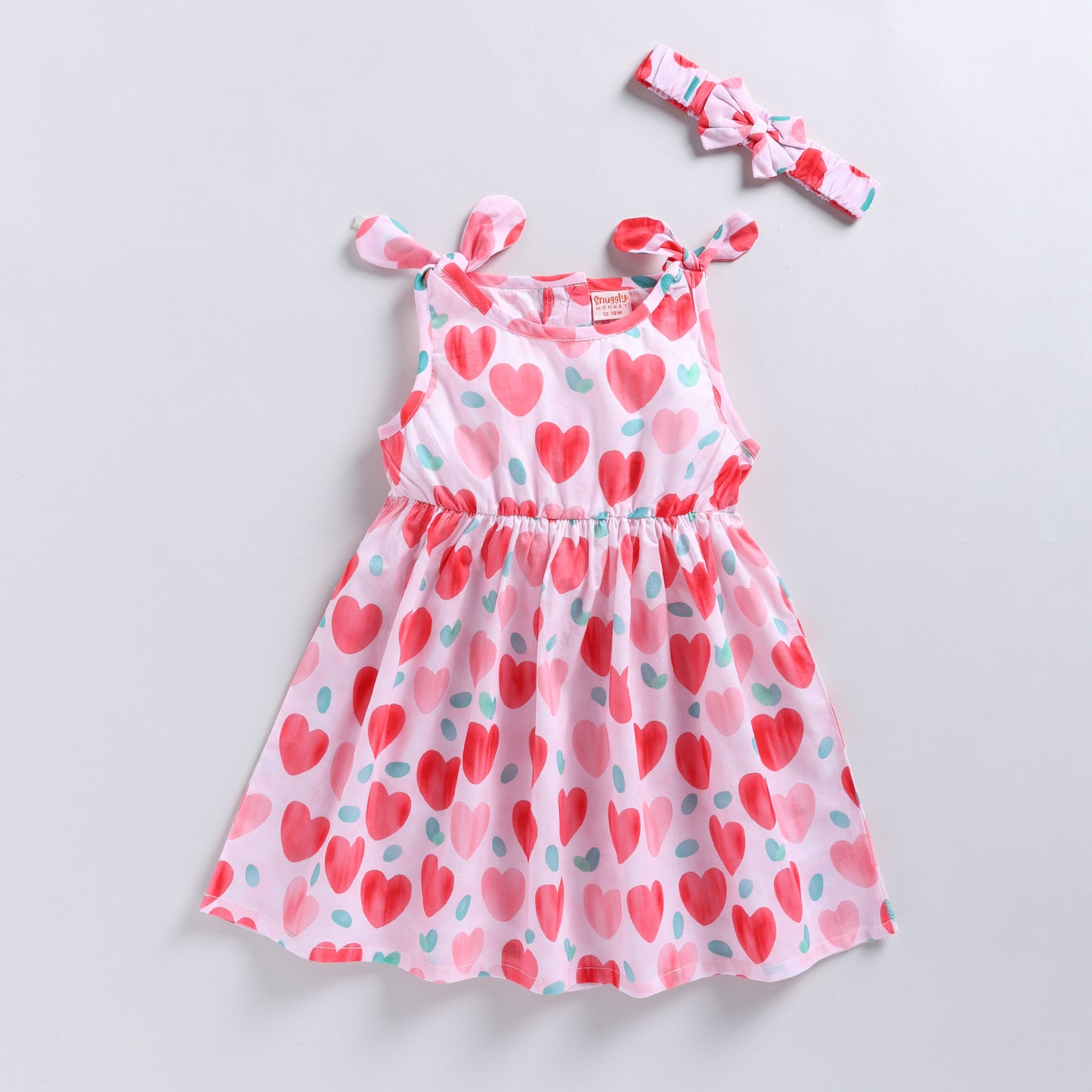 Heart Print Summer Frock with Matching Hairband | Cherry Red