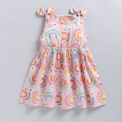 Rainbow Print Sleeveless Frock with matching Hairband