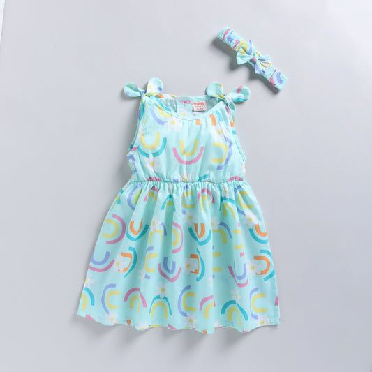 Rainbow Print Sleeveless Frock with matching Hairband