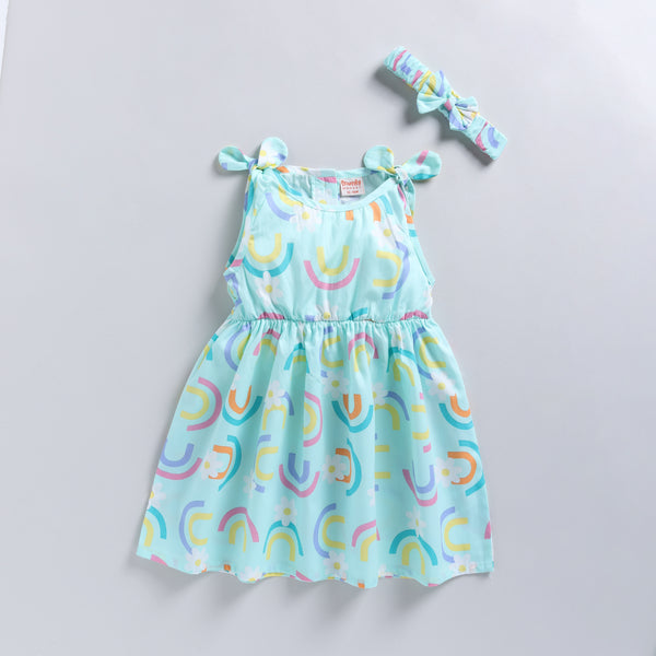 Rainbow Print Sleeveless Frock with matching Hairband