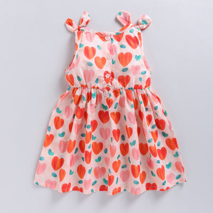 Heart Print Summer Frock with Matching Hairband | Orange