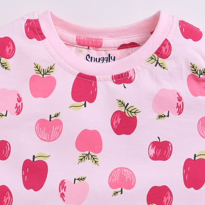Cute Apple Print Nightsuit Set - Pink