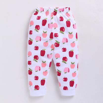 Adorable Apple Print Nightsuit Set - White