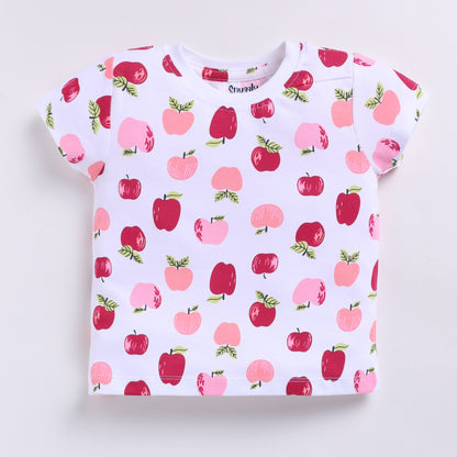 Adorable Apple Print Nightsuit Set - White