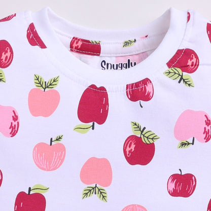 Adorable Apple Print Nightsuit Set - White