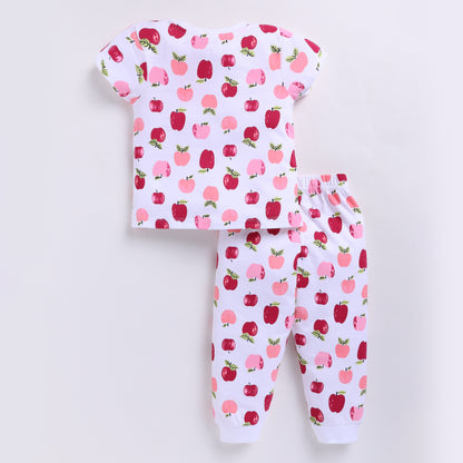 Adorable Apple Print Nightsuit Set - White