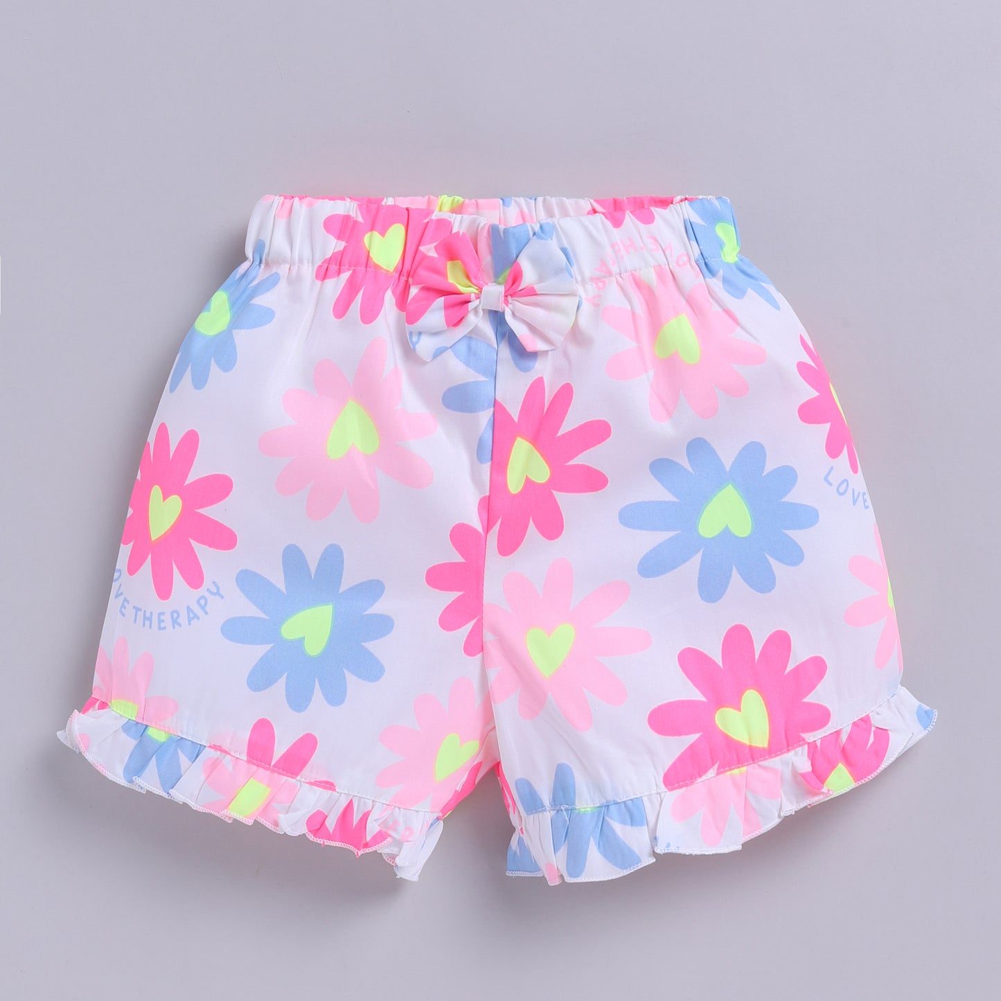 Neon Flower Theme Top with Shorts - Pink