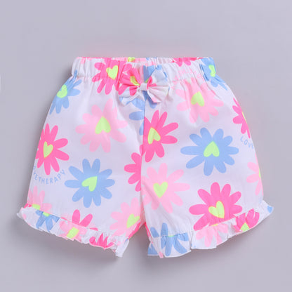 Neon Flower Theme Top with Shorts - Pink