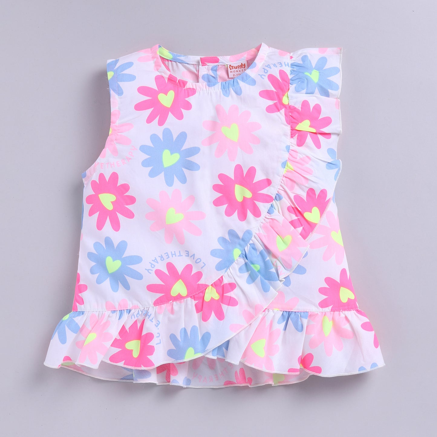 Neon Flower Theme Top with Shorts - Pink