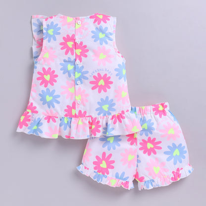 Neon Flower Theme Top with Shorts - Pink