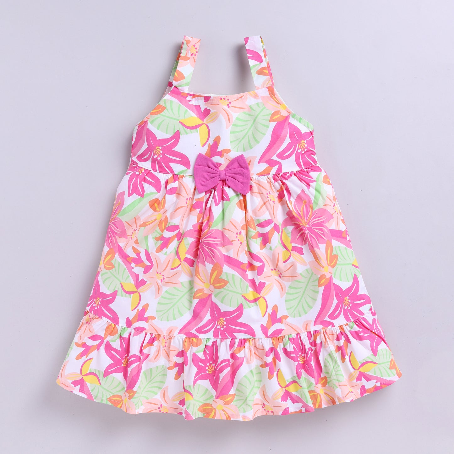 Sleeveless Flower-theme Summer Frock - Pink