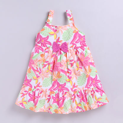 Sleeveless Flower-theme Summer Frock - Pink