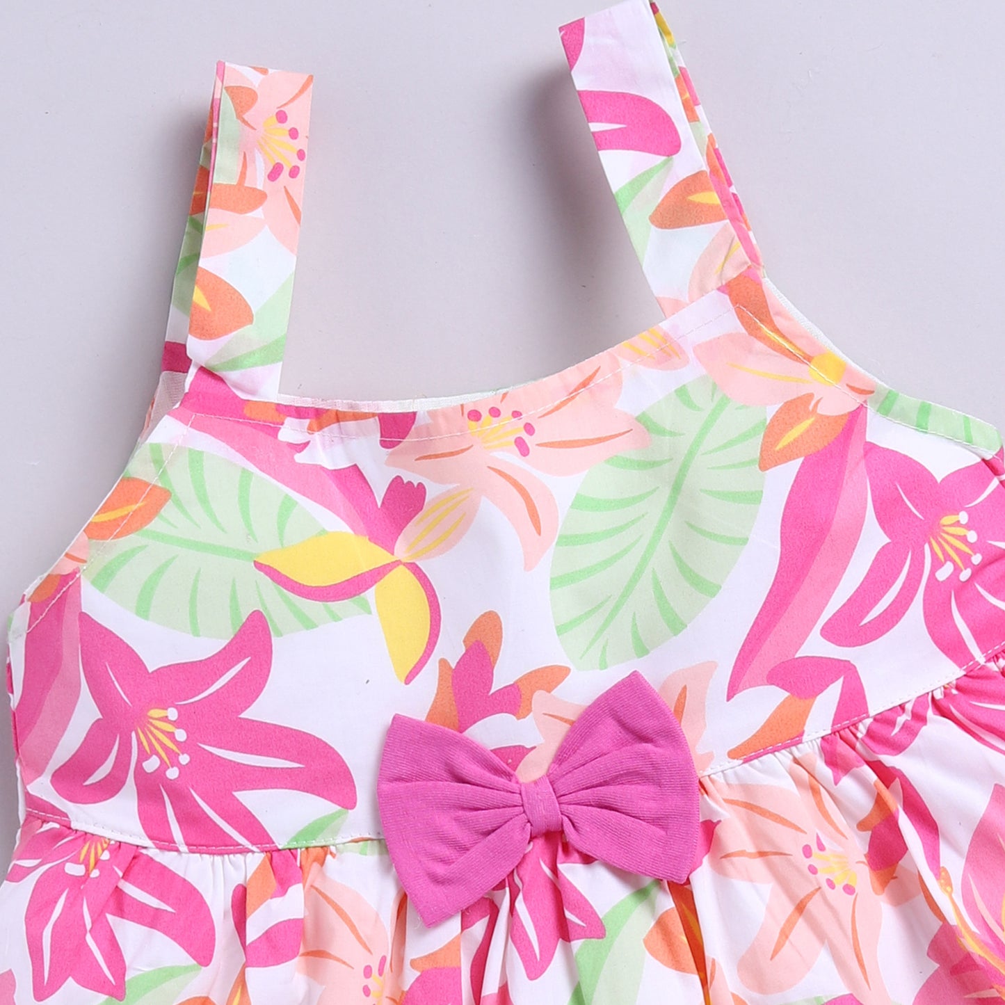 Sleeveless Flower-theme Summer Frock - Pink