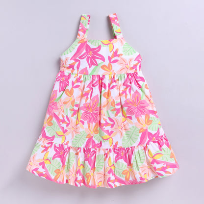 Sleeveless Flower-theme Summer Frock - Pink