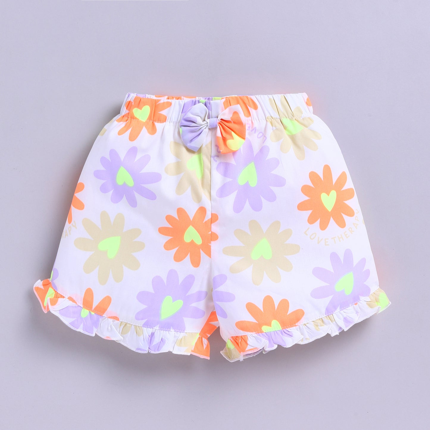 Neon Flower Theme Top with Shorts - Orange