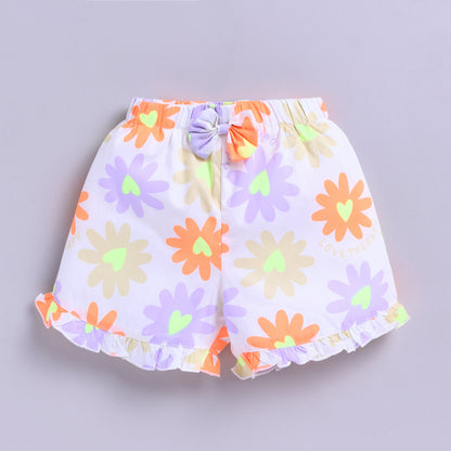 Neon Flower Theme Top with Shorts - Orange
