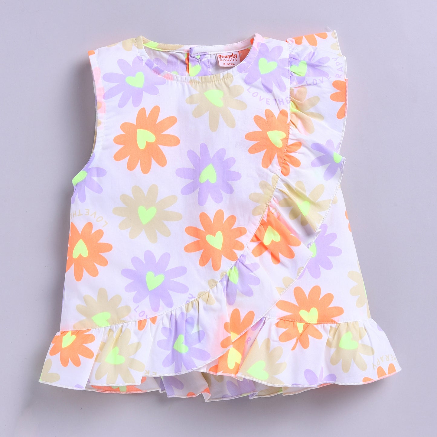 Neon Flower Theme Top with Shorts - Orange