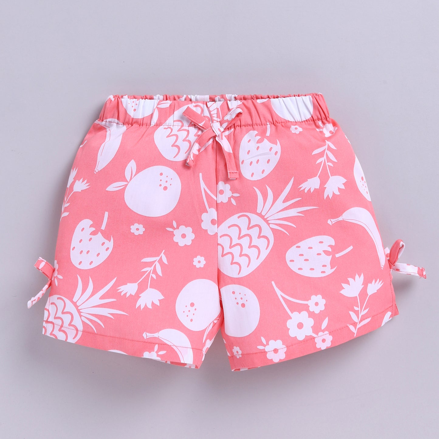 Adorable Fruit Print Cotton Top and Shorts - Peach