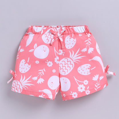 Adorable Fruit Print Cotton Top and Shorts - Peach