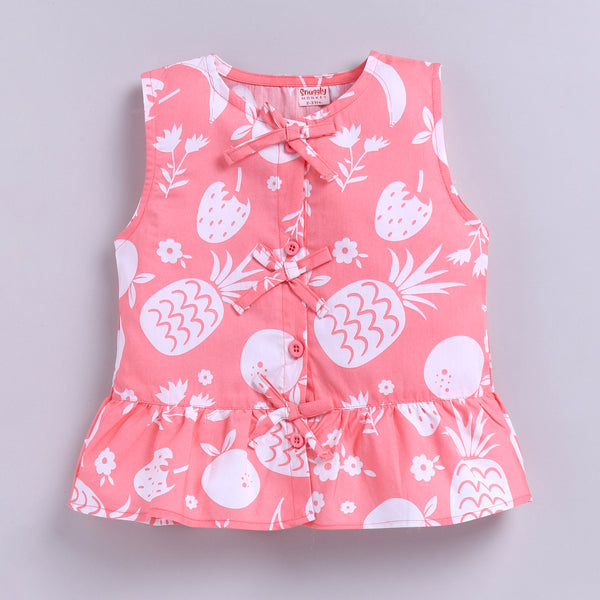 Adorable Fruit Print Cotton Top and Shorts - Peach