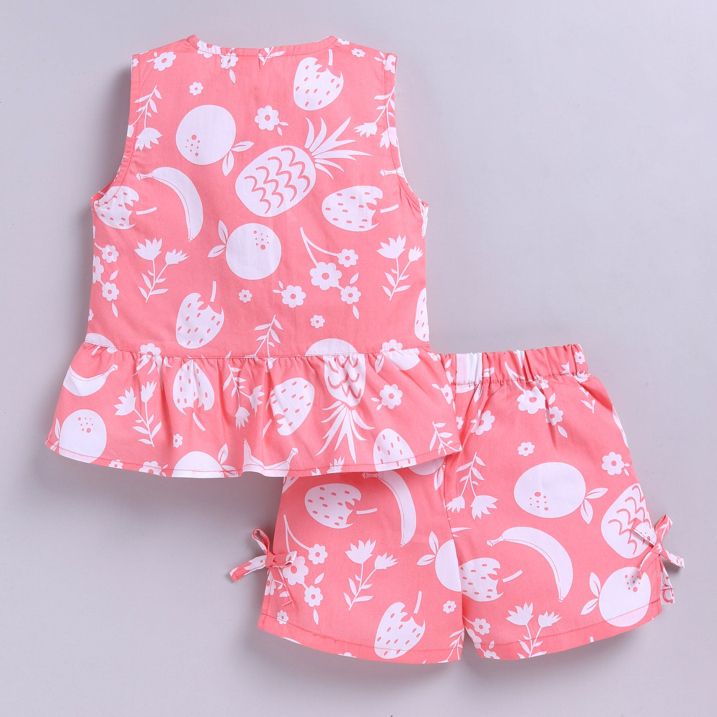 Adorable Fruit Print Cotton Top and Shorts - Peach