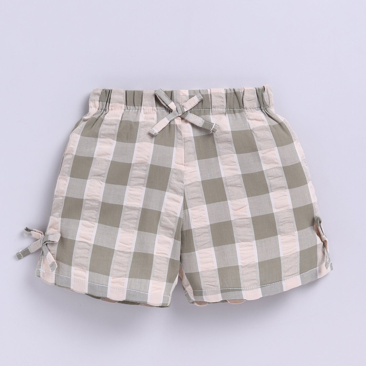 Gingham Checks Top with Shorts - Olive