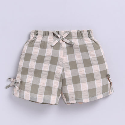 Gingham Checks Top with Shorts - Olive