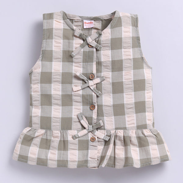 Gingham Checks Top with Shorts - Olive
