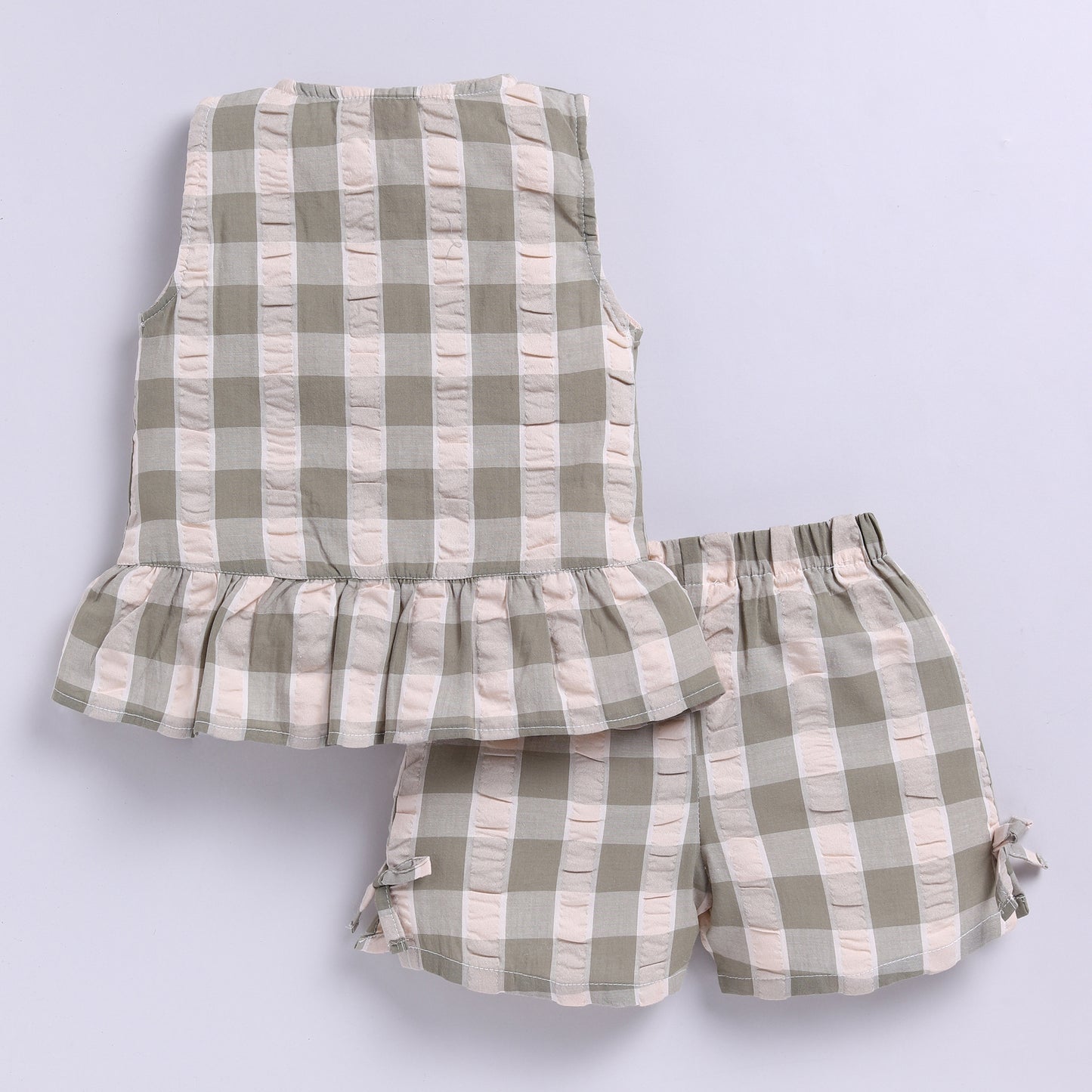 Gingham Checks Top with Shorts - Olive
