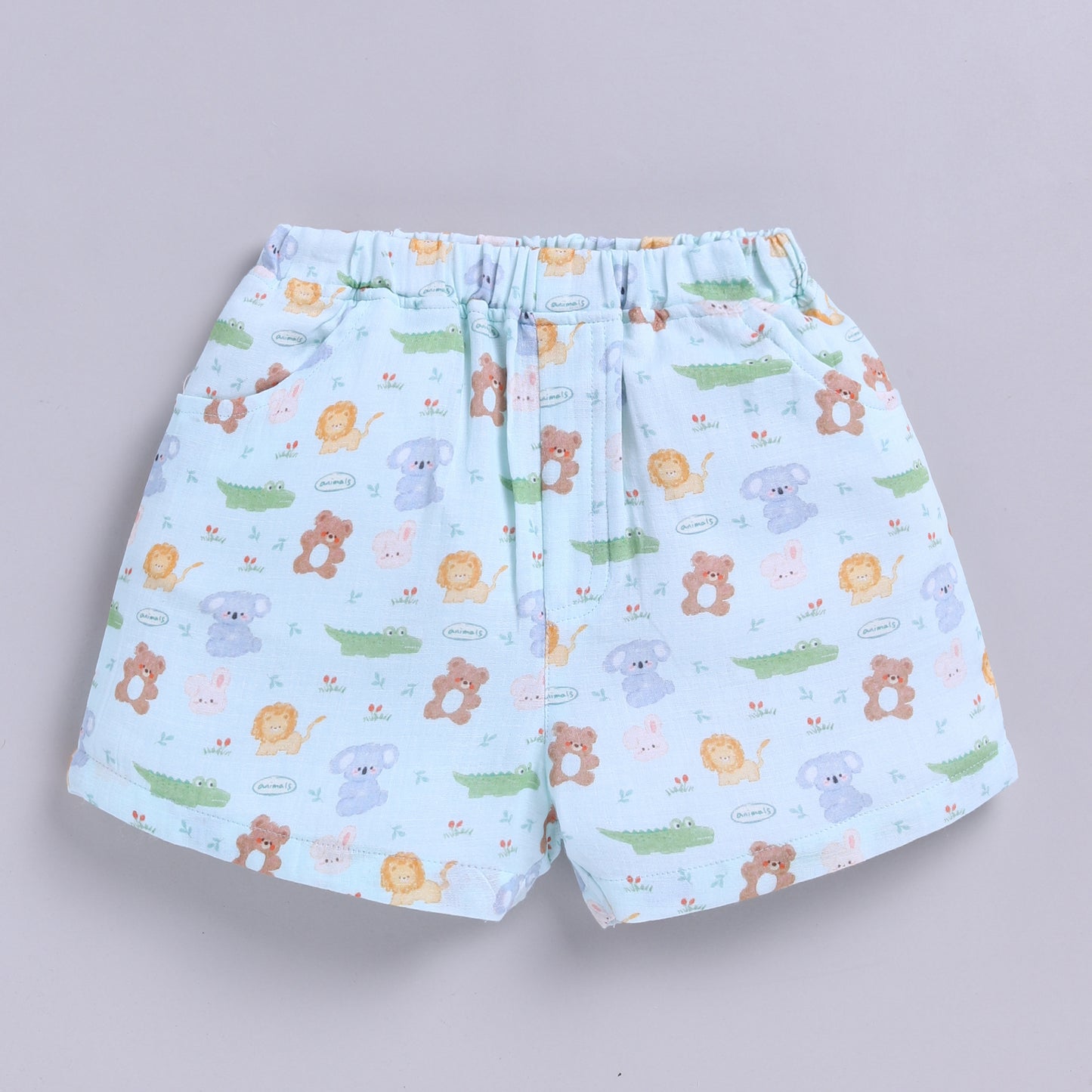 Jungle-theme Muslin Top with Shorts - Mint