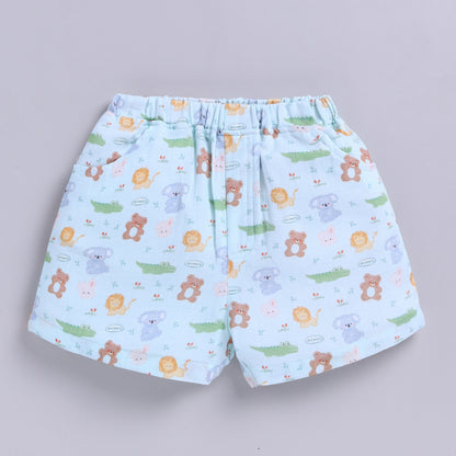 Jungle-theme Muslin Top with Shorts - Mint