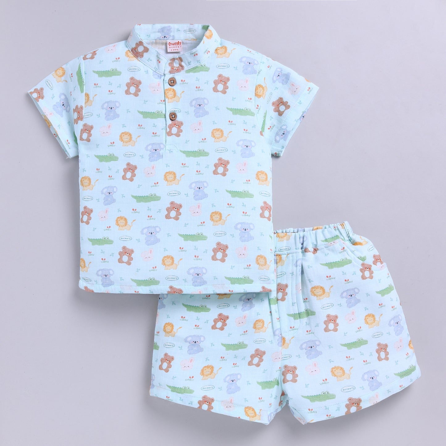 Jungle-theme Muslin Top with Shorts - Mint