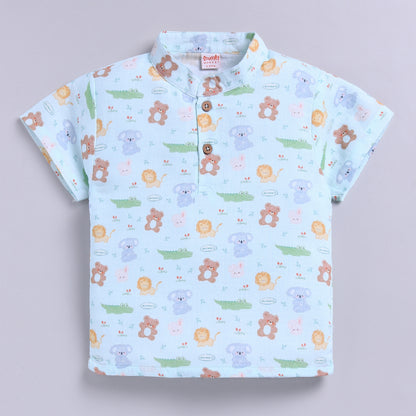Jungle-theme Muslin Top with Shorts - Mint