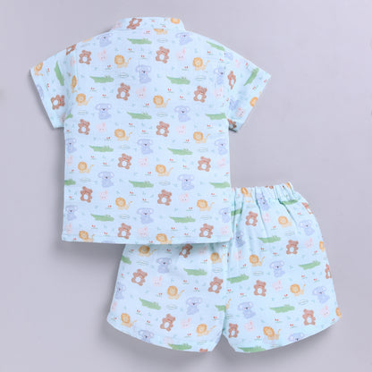 Jungle-theme Muslin Top with Shorts - Mint