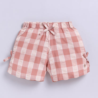 Gingham Checks Top with Shorts - Rust
