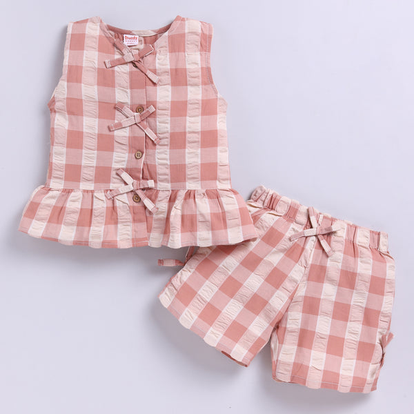 Gingham Checks Top with Shorts - Rust