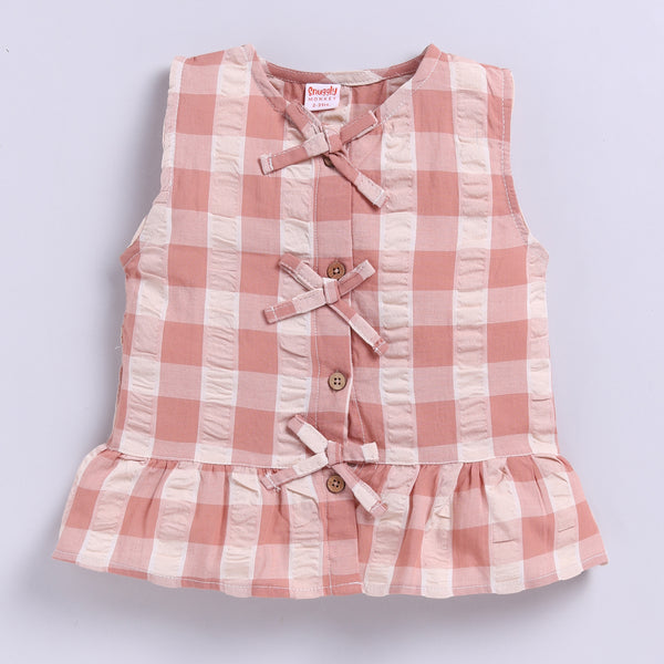 Gingham Checks Top with Shorts - Rust