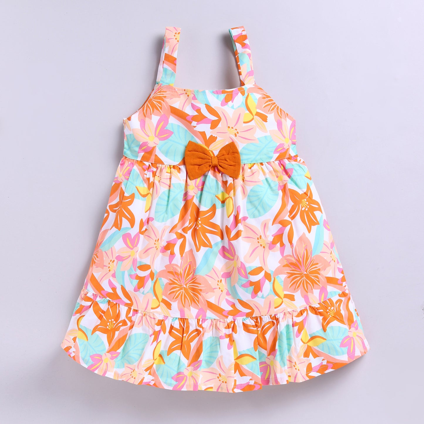 Sleeveless Flower-theme Summer Frock - Orange