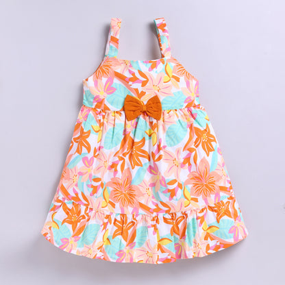 Sleeveless Flower-theme Summer Frock - Orange
