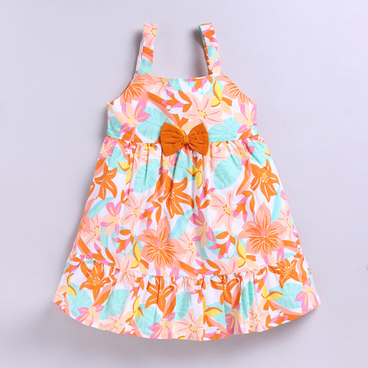 Sleeveless Flower-theme Summer Frock - Orange