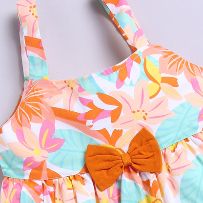 Sleeveless Flower-theme Summer Frock - Orange
