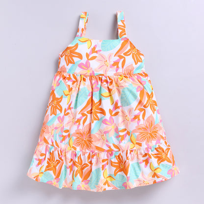 Sleeveless Flower-theme Summer Frock - Orange