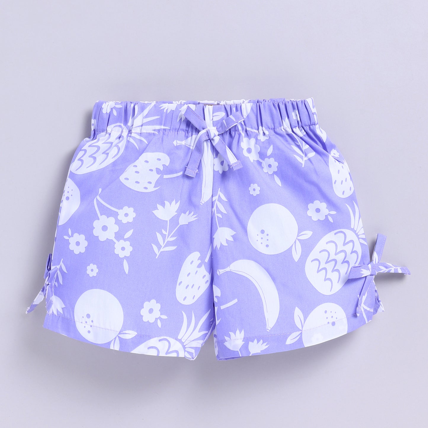 Adorable Fruit Print Cotton Top and Shorts - Purple