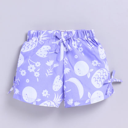 Adorable Fruit Print Cotton Top and Shorts - Purple