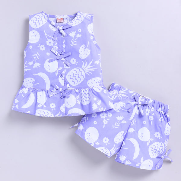 Adorable Fruit Print Cotton Top and Shorts - Purple