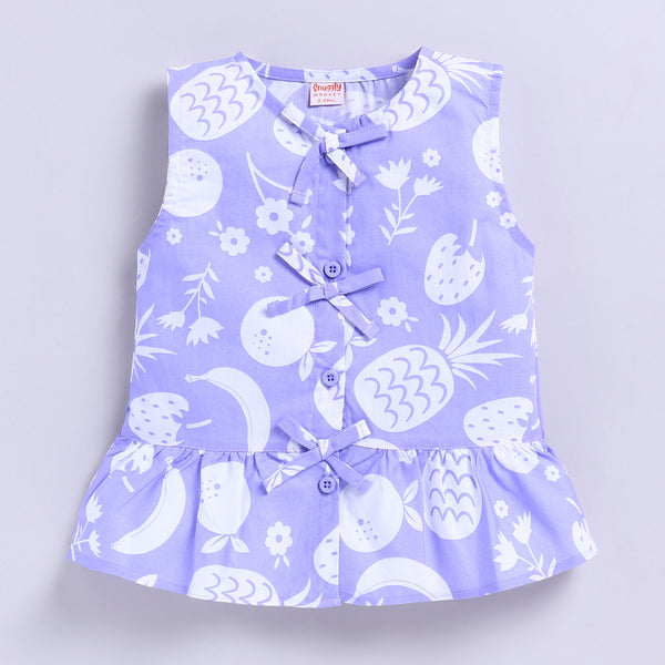 Adorable Fruit Print Cotton Top and Shorts - Purple